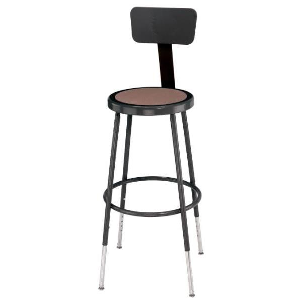 National Public Seating® 25 -33 Inch Height Adjustable Heavy Duty Steel Stool With Backrest, Black