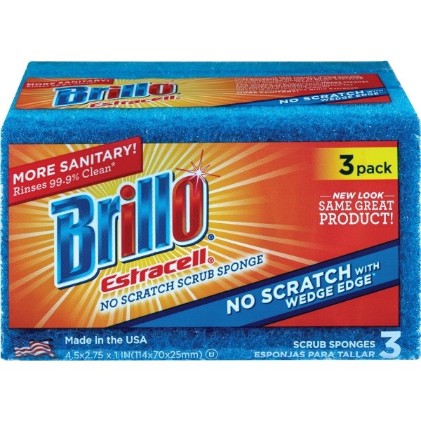 Brillo Estracell Blue No Scratch Scrub Sponge w/ Wedge Edge (3-Pack)