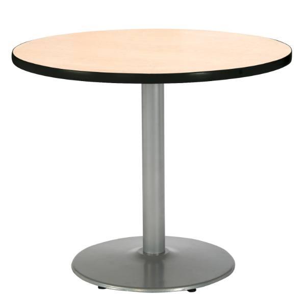 KFI 36 Round Pedestal Table.  Natural HPL Top, Round Silver Steel Base