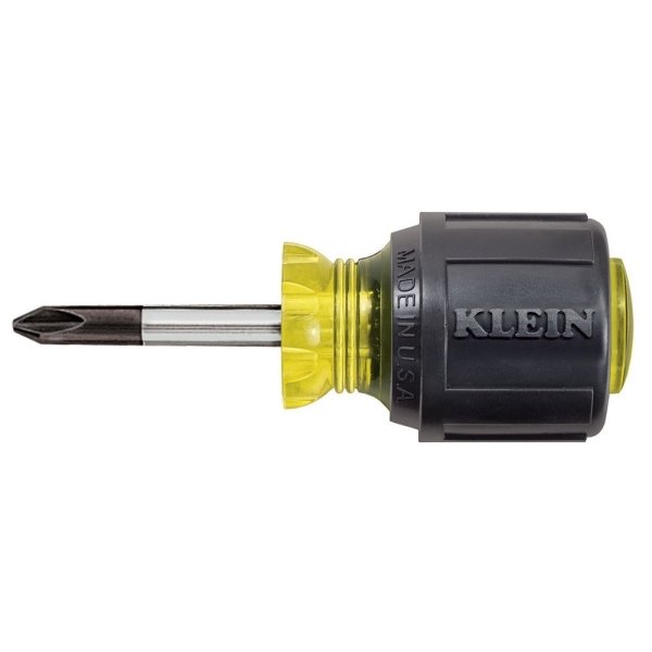 Klein Tools® Black #2 Stubby Phillips Screwdriver 3.438" W/Round Shank 1.5"