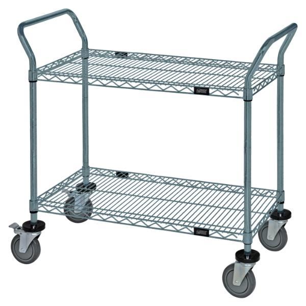 Quantum Storage Systems® 2-Shelf Gray Epoxy Wire Utility Cart 24w X 42l X 37-1/2h Inch