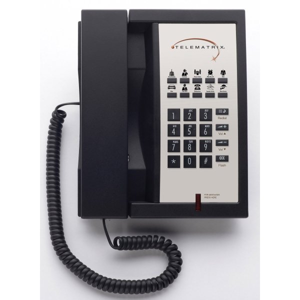 TELEMATRIX® 3300MW10 Black 1-Line Phone With 10-Guest Service Button