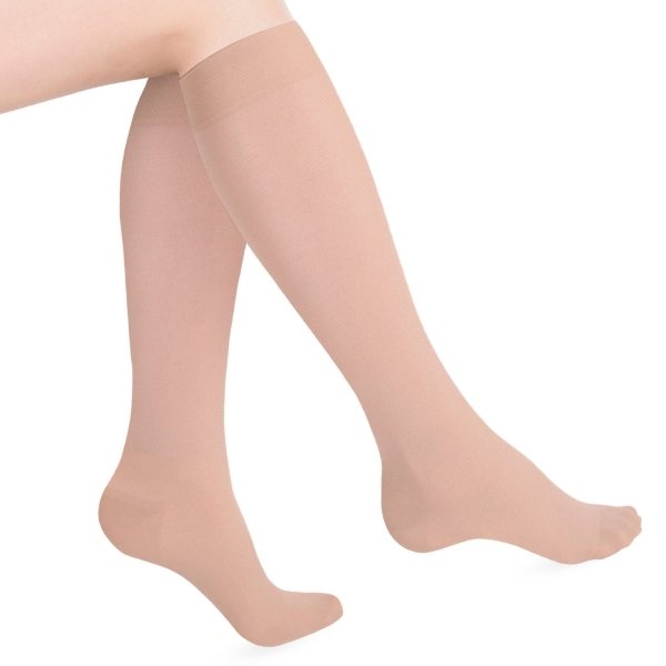 HeelBo Unisex Adult Compression Sock Pair, Beige, 15-20mm, Medium