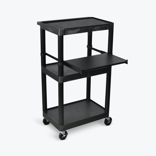 Luxor 17" X 20" Mobile Bin Storage Cart, Single Row With Gray Bins, Black Frame