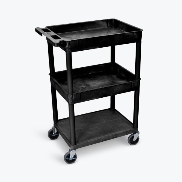 Luxor 18" X 24" 1-Tub / 2-Flat Shelf Utility Cart In Black