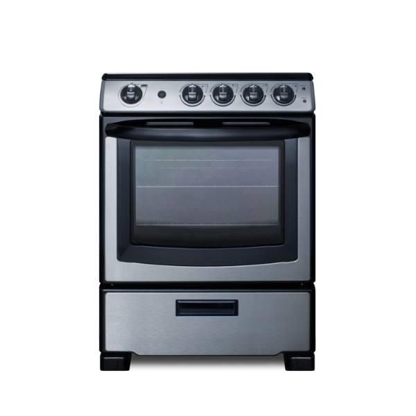 Summit Appliance 24 In. 4-Burner Smooth-Top Slide-In Electric Range In Stainless Steel