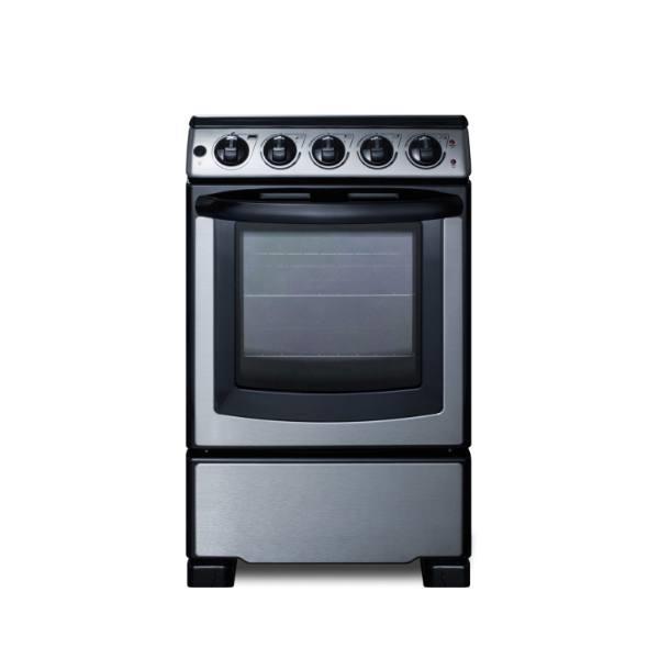 Summit Appliance 20 In. 4-Burner Smooth-Top Slide-In Electric Range In Stainless Steel