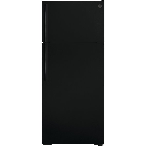 GE® 17.5 Cubic Feet Top Mount Refrigerator, Black, Wire Shelving, Optional Icemaker 501233