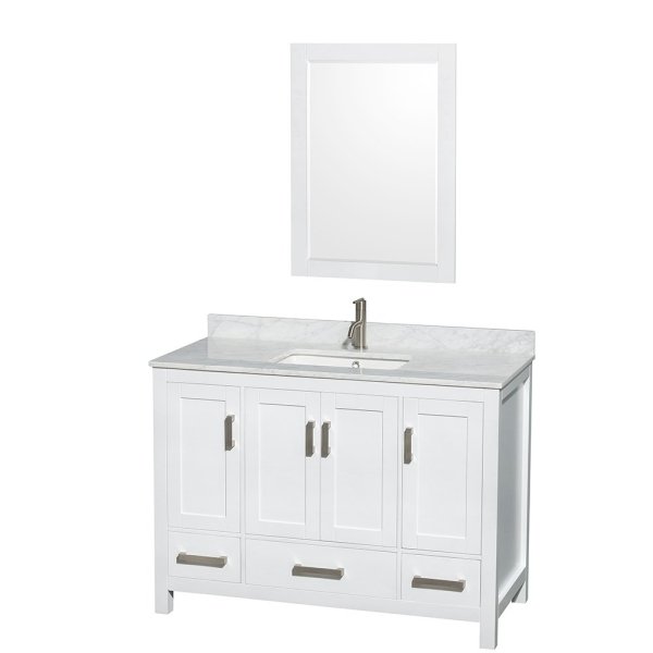 Wyndham Sheffield White Single Bathroom Vanity 48" With Square Sink And Mirror