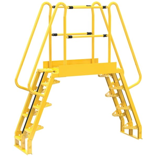 Vestil Yellow Steel 7-Step Alternating Crossover Ladder 81 x 91"