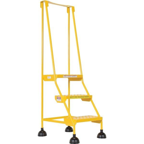 Vestil Yellow Perforated 3 Step Spring Loaded Rolling Ladder 2556 Rlw Supply Co 