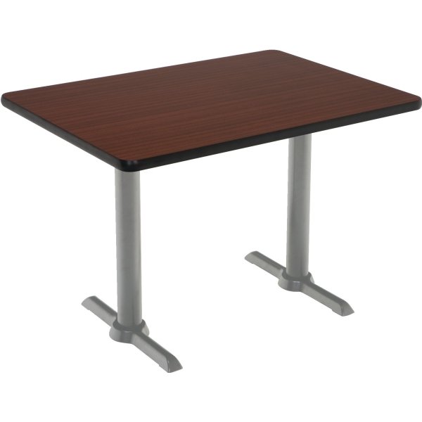 KFI 30" x 48" Pedestal Table With Mahogany Top, Silver T-leg Base